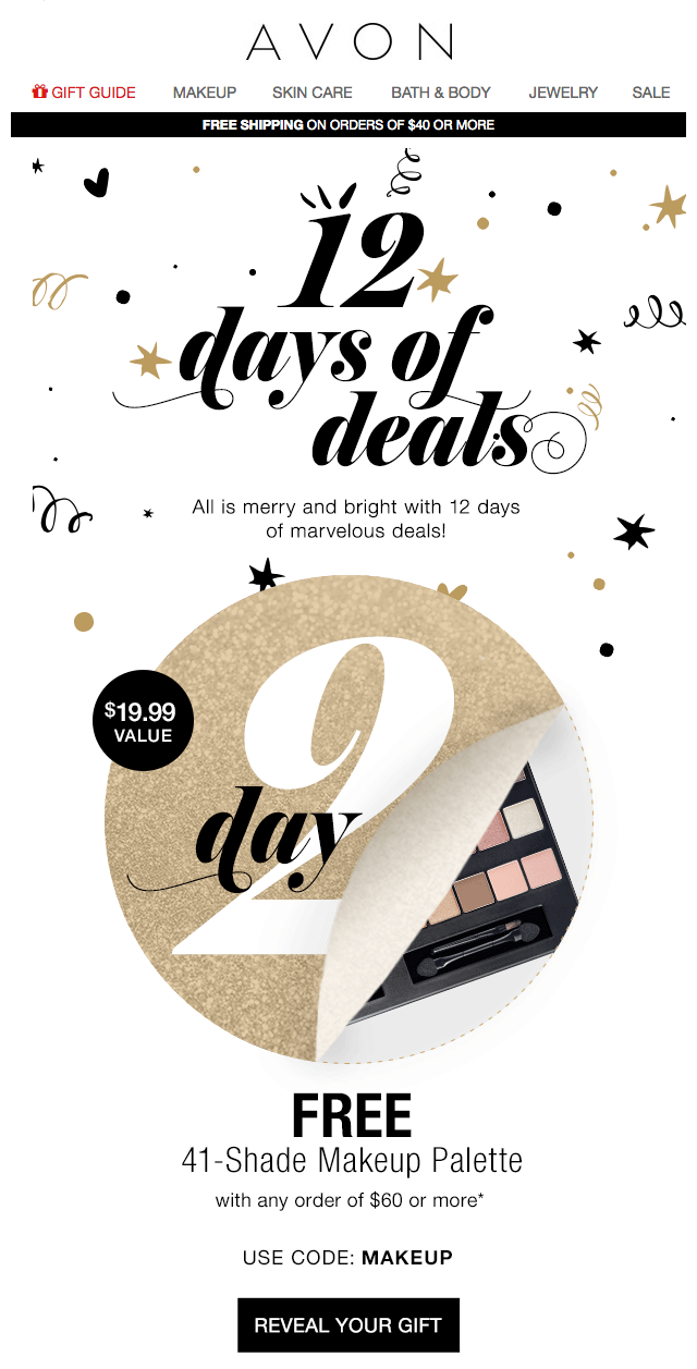An offer from Avon's 12 Days of Deals campaign