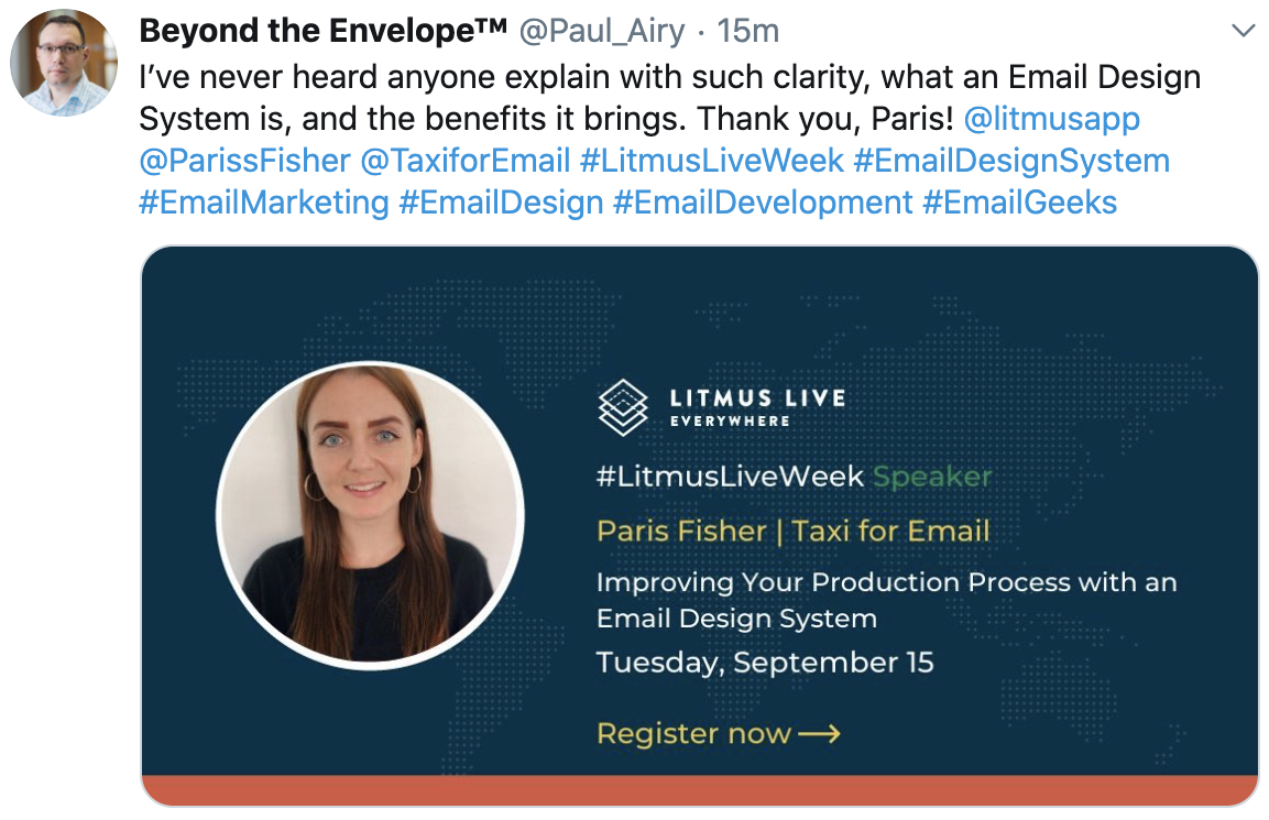 Paris' talk went down a treat at Litmus Live Week, with some nice praise on Twitter
